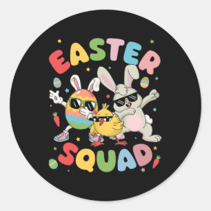 Groovy Funny Rabbit Egg Chick Easter Squad Day Men Classic Round Sticker