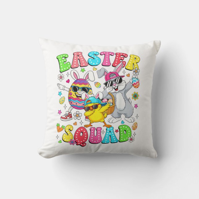 Groovy Funny Rabbit Egg Chick Easter Squad Day Men Cushion (Front)