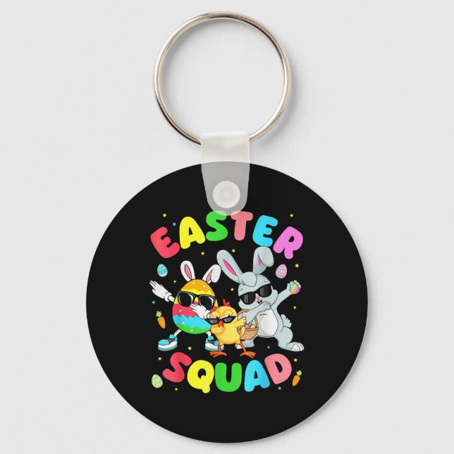 Groovy Funny Rabbit Egg Chick Easter Squad Day Men Key Ring (Front)