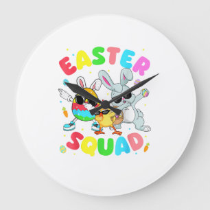 Groovy Funny Rabbit Egg Chick Easter Squad Day Men Large Clock