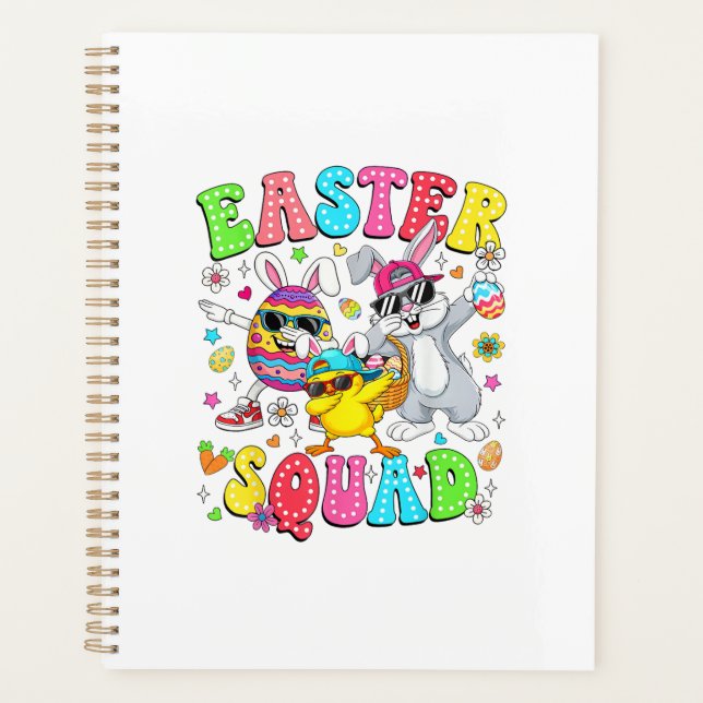 Groovy Funny Rabbit Egg Chick Easter Squad Day Men Planner (Front)