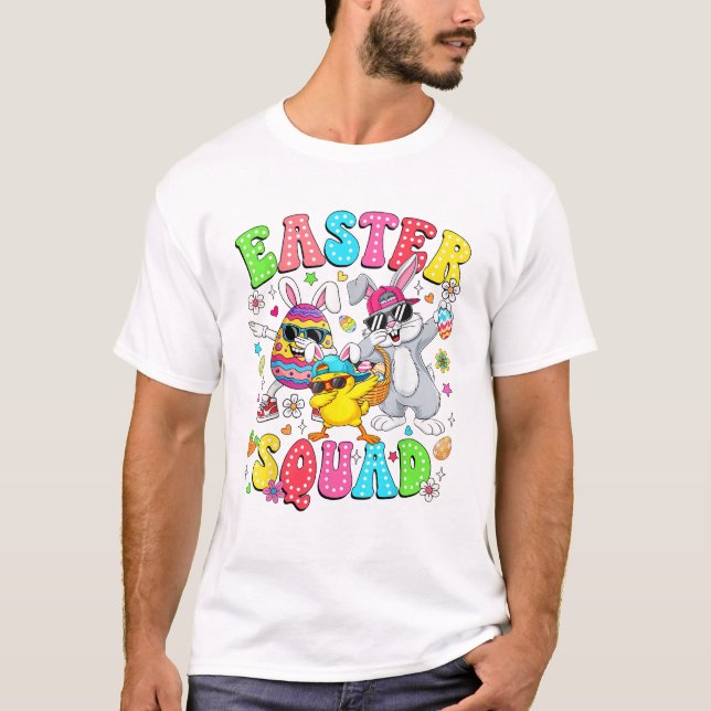 Groovy Funny Rabbit Egg Chick Easter Squad Day Men T-Shirt (Front)
