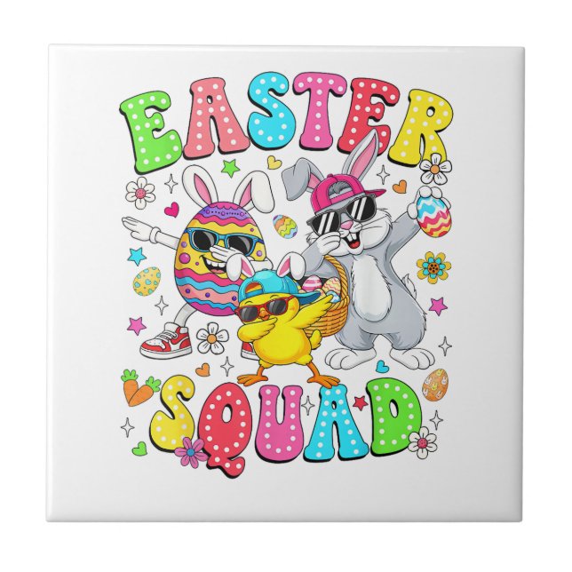 Groovy Funny Rabbit Egg Chick Easter Squad Day Men Tile (Front)