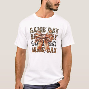 Groovy Game Day Cow Leopard Football Lovers Coquet T-Shirt
