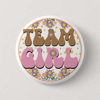 Groovy Gender Reveal Team Girl Pink, Retro Flower 6 Cm Round Badge