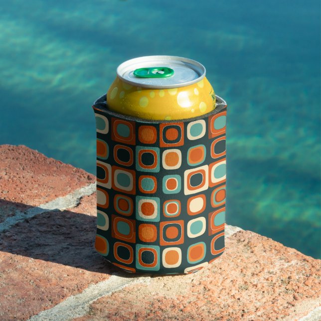 Groovy Geometric Boho Retro Bohemian Colourful Can Cooler (In Situ Pool)