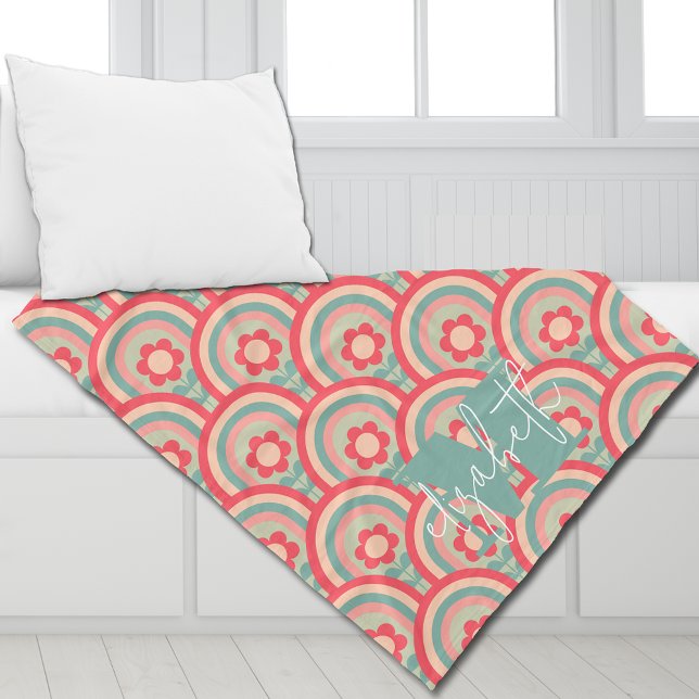 Groovy Geometric Floral Fleece Blanket (Personalized or leave customization blank to remove monogram.)