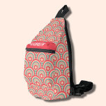 Groovy Geometric Floral Sling Bag<br><div class="desc">This stylish sling bag features an all-over retro floral and geometric pattern in groovy colours and your name on the front. Three zippered compartments can easily store your keys, wallet, phone, camera, and plenty more. Wear it as a crossbody or over one shoulder, and attach the adjustable strap to a...</div>
