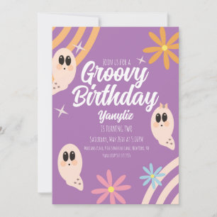 Groovy Ghost Floral Retro Halloween Party Invitation