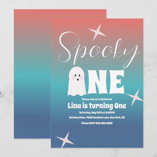 Groovy Ghost Halloween Birthday Gradient Invitation (Front/Back)