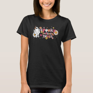Groovy Ghost Halloween Floral Spooky Pontoon Queen T-Shirt