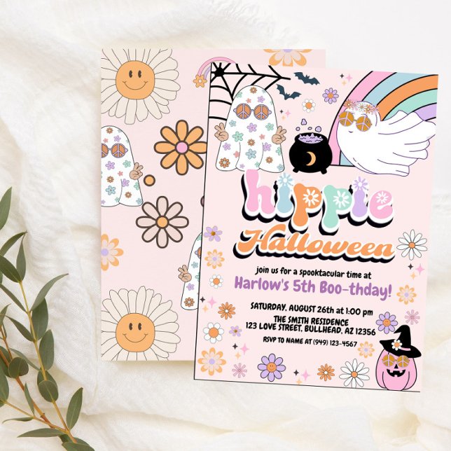 Groovy Ghost Hippie Halloween Birthday Invitation (Creator Uploaded)