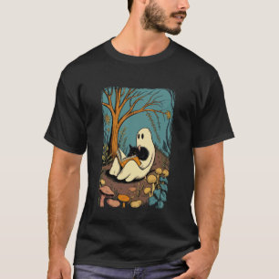 Groovy Ghost Reading Book Black Cat Halloween Ghos T-Shirt