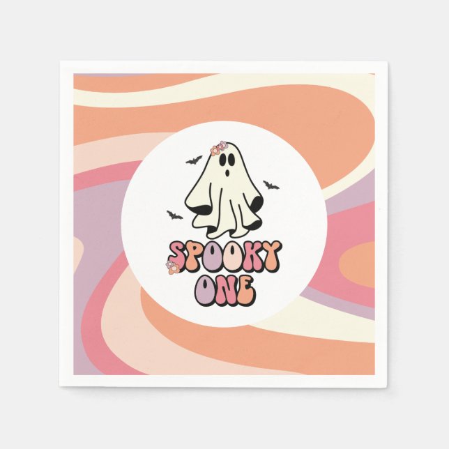 groovy Ghost retro Halloween Spooky One Birthday Napkin (Front)