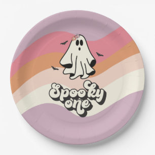 groovy Ghost retro Halloween Spooky One Birthday Paper Plate