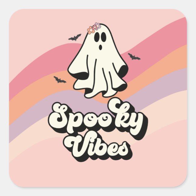 groovy Ghost retro Halloween Spooky Vibes Birthday Square Sticker (Front)