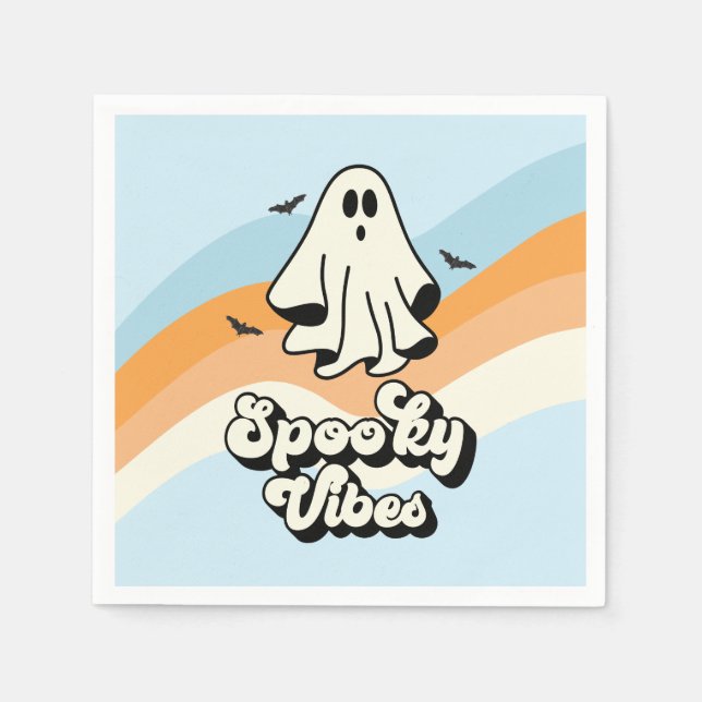 groovy Ghost retro Halloween Spooky Vibes Blue Napkin (Front)