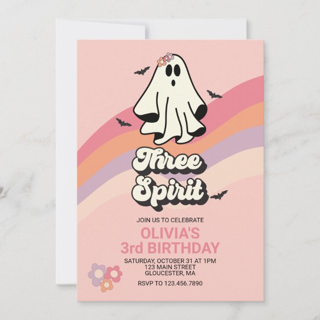 groovy Ghost retro Halloween Three Spirit Birthday Invitation (Front)
