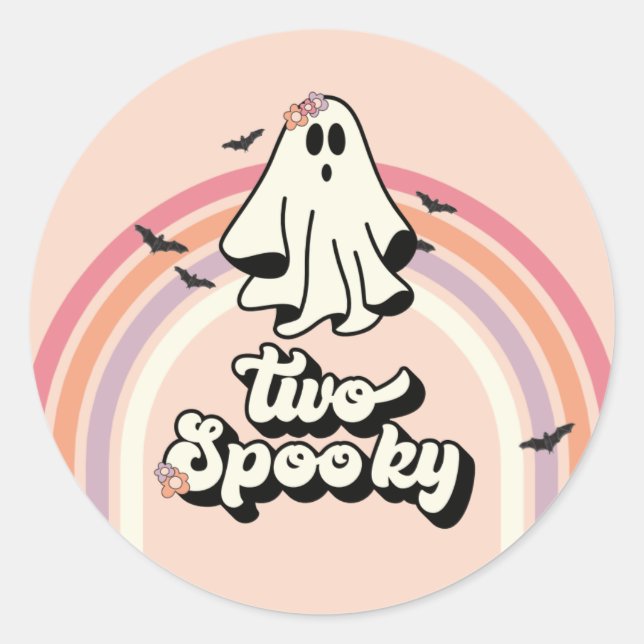 groovy Ghost retro Halloween Two Spooky Birthday Classic Round Sticker (Front)