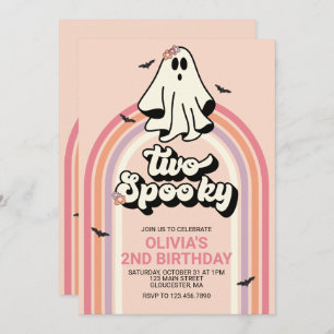 groovy Ghost retro Halloween Two Spooky Birthday I Invitation