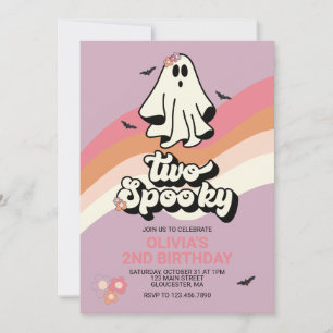 groovy Ghost retro Halloween Two Spooky Birthday Invitation