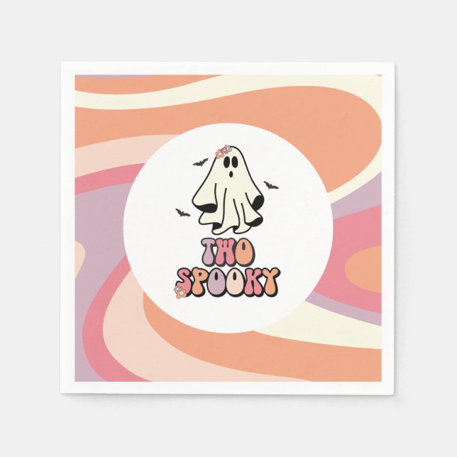 groovy Ghost retro Halloween Two Spooky Birthday Napkin (Front)