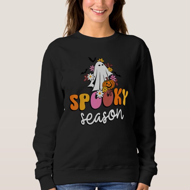Groovy Ghost Spooky Season  Retro Halloween Costum Sweatshirt (Front)
