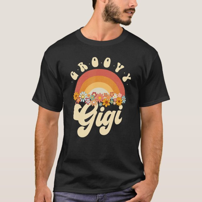 Groovy Gigi Retro Rainbow Colorful Flowers Design T-Shirt (Front)