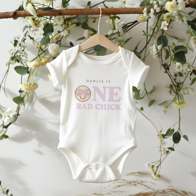 Groovy Girl Chequered Happy Face | 1st Birthday Baby Bodysuit (Creator Uploaded)