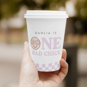 Groovy Girl Chequered Happy Face 1st Birthday Paper Cups