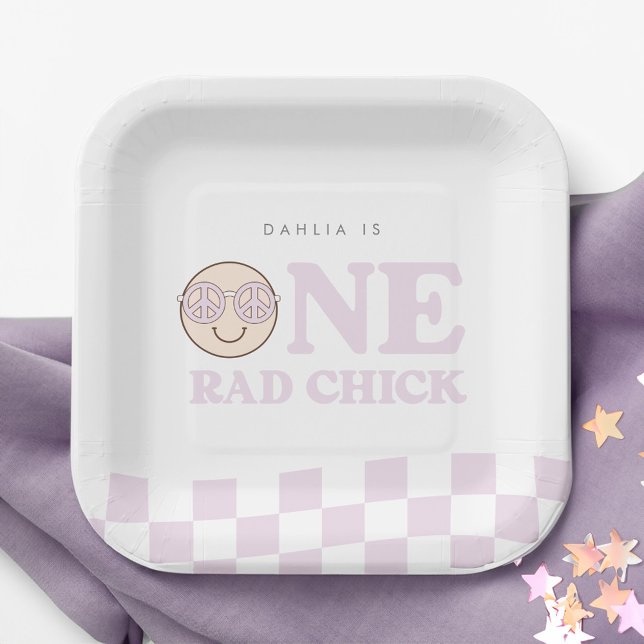 Groovy Girl Chequered Happy Face | 1st Birthday Paper Plate (Creator Uploaded)