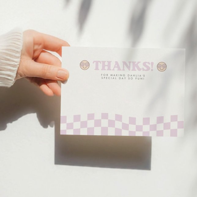 Groovy Girl Chequered Happy Face | 1st Birthday Thank You Card (Creator Uploaded)