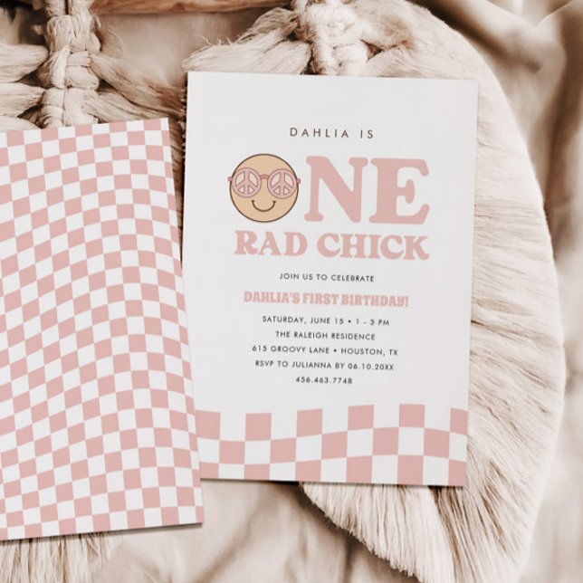 Groovy Girl Chequered Happy Face | Birthday Invitation (Creator Uploaded)