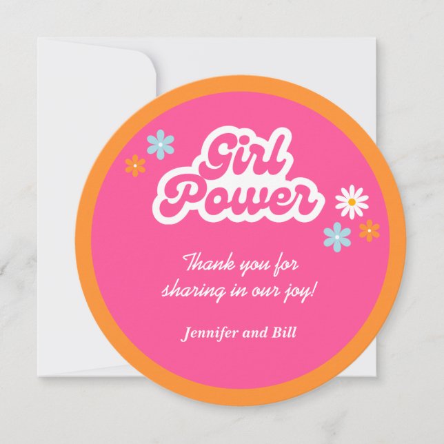 Groovy Girl Power Baby Shower Thank You Card (Front)