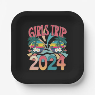 Groovy Girls Trip 2024 Weekend Summer Beach  Paper Plate