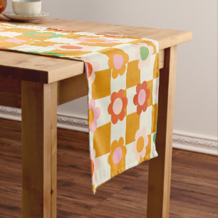 Groovy Girly Psychedelic Chequerboard, Y2K Short Table Runner