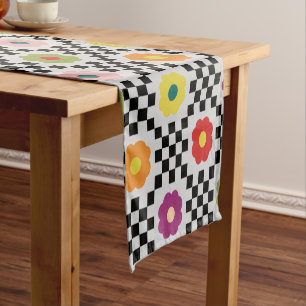 Groovy Girly Psychedelic Chequerboard, Y2K Short Table Runner