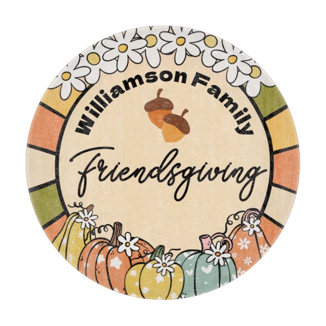 Groovy Glass Cutting Board Friendsgiving (Front)
