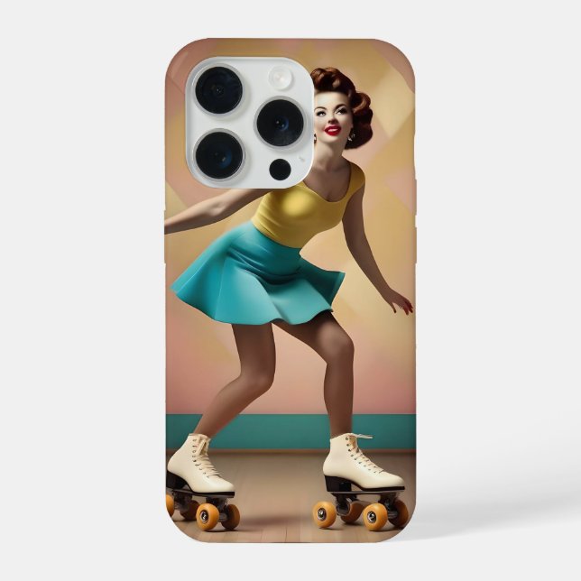 "Groovy Glide: Retro Rhythms on Skate Wheels" iPhone Case (Back)