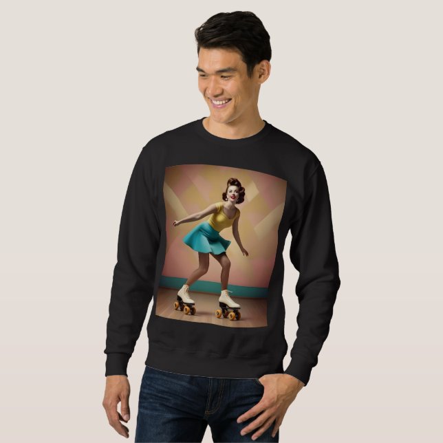 "Groovy Glide: Retro Rhythms on Skate Wheels" Sweatshirt (Front Full)