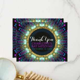 Groovy Glow Blacklight Bat Mitzvah Thank You V2L Card