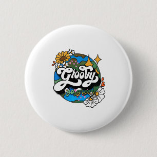 Groovy Go Green Earth Day Recycle Retro Boho Hippi 6 Cm Round Badge