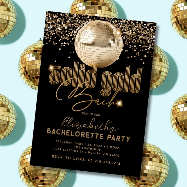 Groovy Gold Disco Solid Gold Bachelorette Party  Invitation (Creator Uploaded)