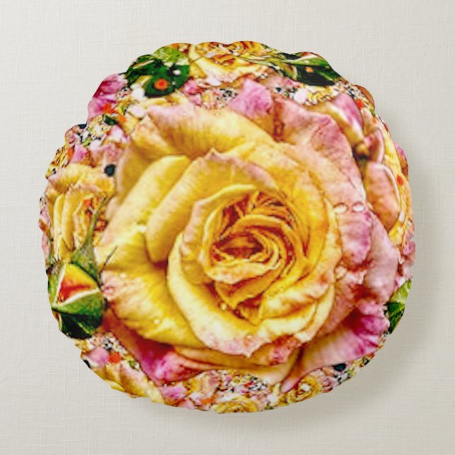 Groovy Golden Rose Opulence: Round Cushion (Front)