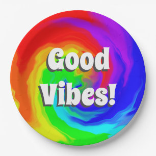 Groovy Good Vibes Heat Wave of Colours Abstract Paper Plate