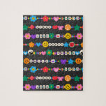 Groovy Good Vibes Love Smile Retro Beads Jigsaw Puzzle<br><div class="desc">Groovy Good Vibes Love Smile Retro Beads Jigsaw Puzzles features a variety of friendship beads with text such as love, peace, happy, smile, good vibes and accented with flowers, butterflies, hearts, stars, yin and yang signs in bright colours. Perfect gifts for Christmas, birthday, best friends, sisters and more. Designed by...</div>