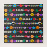 Groovy Good Vibes Love Smile Retro Beads Jigsaw Puzzle<br><div class="desc">Groovy Good Vibes Love Smile Retro Beads Jigsaw Puzzles features a variety of friendship beads with text such as love, peace, happy, smile, good vibes and accented with flowers, butterflies, hearts, stars, yin and yang signs in bright colours. Perfect gifts for Christmas, birthday, best friends, sisters and more. Designed by...</div>