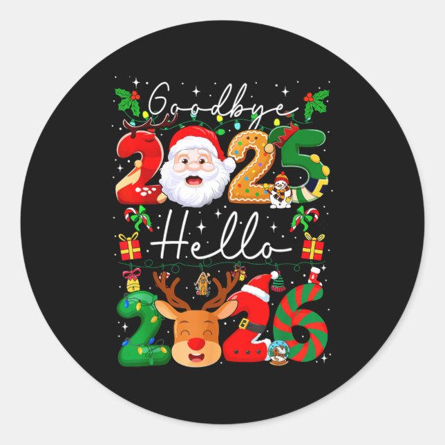 Groovy Goodbye 2025 Hello 2026 Happy New Years Eve Classic Round Sticker (Front)