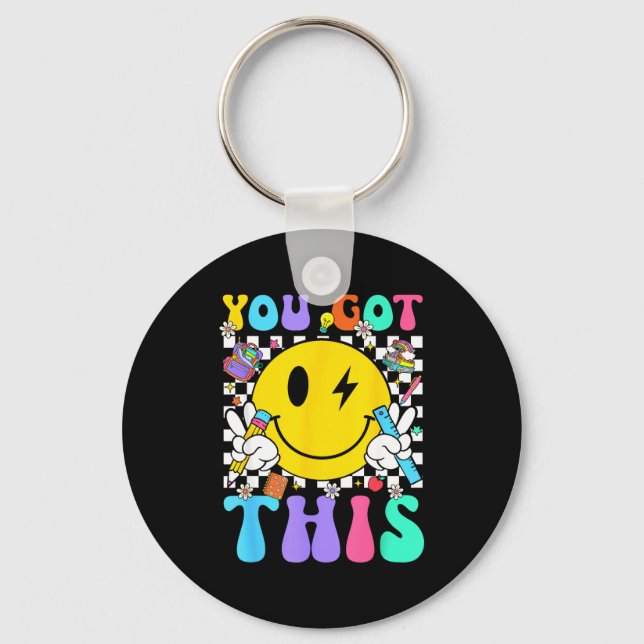 Groovy got this smile face testing day teacher key ring (Front)