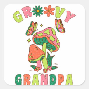 groovy grandpa colourful vintage mushrooms square sticker
